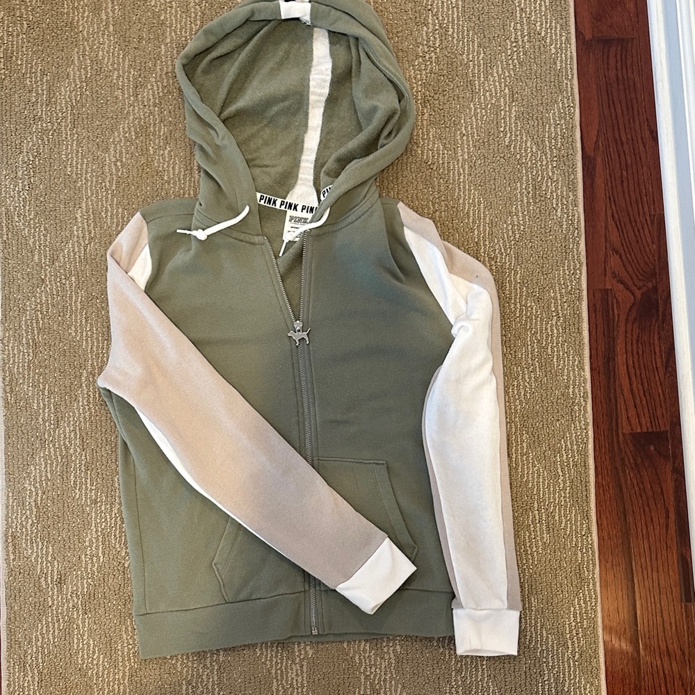 Victoria's Secret PINK Olive and White Hoodie